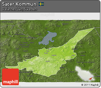 Physical 3D Map of Säter Kommun, darken