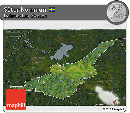 Satellite 3D Map of Säter Kommun, darken