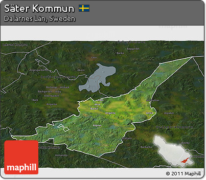 Satellite 3D Map of Säter Kommun, darken