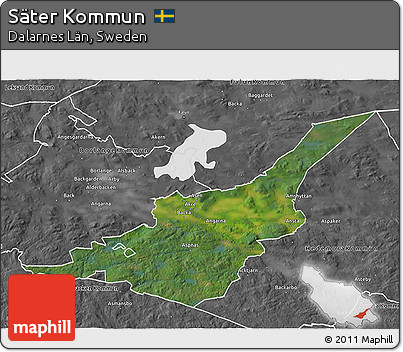 Satellite 3D Map of Säter Kommun, desaturated