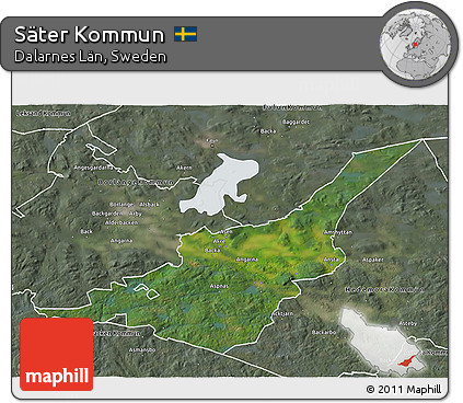 Satellite 3D Map of Säter Kommun, semi-desaturated