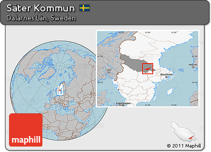 Gray Location Map of Säter Kommun, highlighted country, highlighted parent region, hill shading