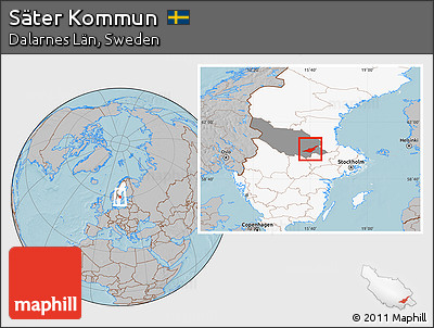 Gray Location Map of Säter Kommun, highlighted country, highlighted parent region, hill shading