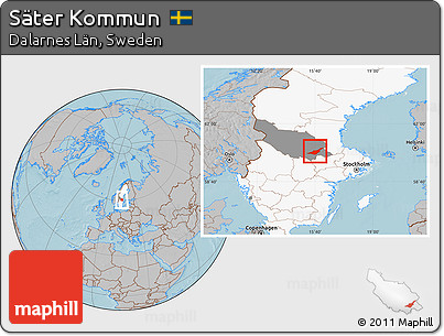 Gray Location Map of Säter Kommun, highlighted country, highlighted parent region, hill shading