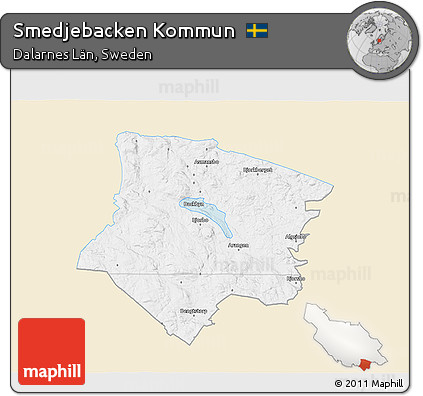 Classic Style 3D Map of Smedjebacken Kommun, single color outside