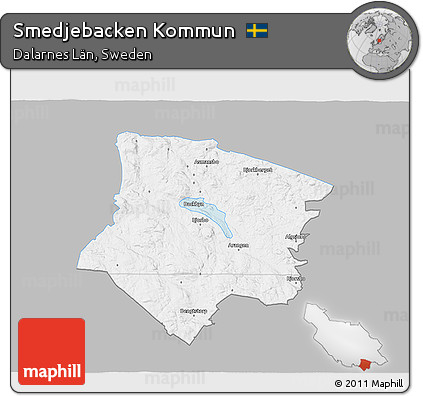 Gray 3D Map of Smedjebacken Kommun, single color outside
