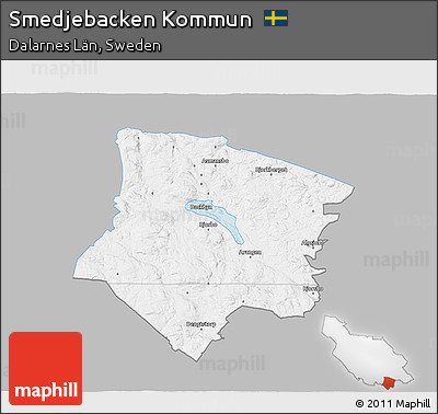 Gray 3D Map of Smedjebacken Kommun, single color outside