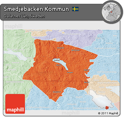 Political 3D Map of Smedjebacken Kommun, lighten