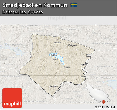 Shaded Relief 3D Map of Smedjebacken Kommun, lighten