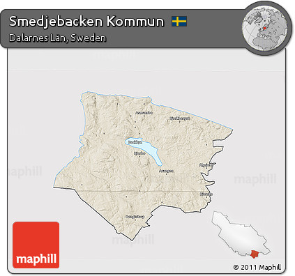 Shaded Relief 3D Map of Smedjebacken Kommun, single color outside