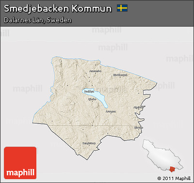 Shaded Relief 3D Map of Smedjebacken Kommun, single color outside