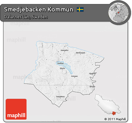 Silver Style 3D Map of Smedjebacken Kommun, single color outside