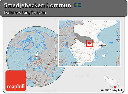Gray Location Map of Smedjebacken Kommun, highlighted country, highlighted parent region, hill shading