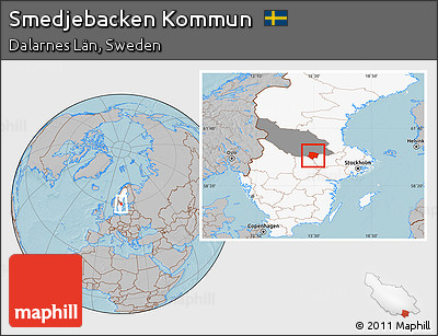 Gray Location Map of Smedjebacken Kommun, highlighted country, highlighted parent region, hill shading