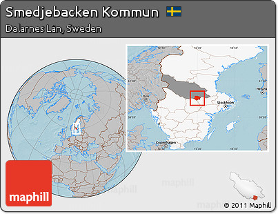 Gray Location Map of Smedjebacken Kommun, highlighted country, highlighted parent region, hill shading
