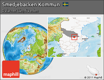 Physical Location Map of Smedjebacken Kommun, highlighted country, highlighted parent region