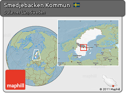 Savanna Style Location Map of Smedjebacken Kommun, highlighted country, highlighted parent region, within the entire country, hill shading