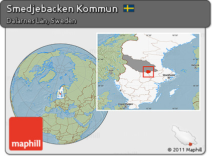 Savanna Style Location Map of Smedjebacken Kommun, highlighted country, highlighted parent region, hill shading