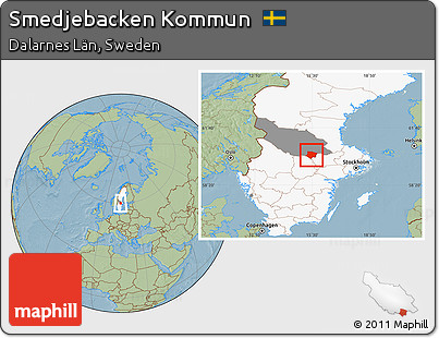 Savanna Style Location Map of Smedjebacken Kommun, highlighted country, highlighted parent region, hill shading