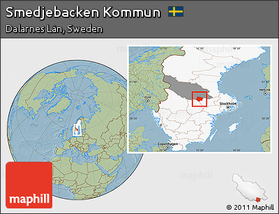 Savanna Style Location Map of Smedjebacken Kommun, highlighted country, highlighted parent region, hill shading