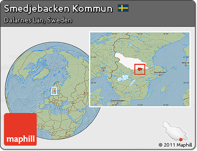 Savanna Style Location Map of Smedjebacken Kommun, highlighted parent region, hill shading