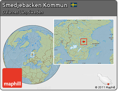 Savanna Style Location Map of Smedjebacken Kommun, hill shading