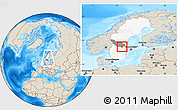 Shaded Relief Location Map of Smedjebacken Kommun, highlighted country, highlighted parent region, within the entire country