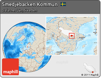 Shaded Relief Location Map of Smedjebacken Kommun, highlighted parent region