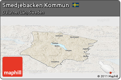 Shaded Relief Panoramic Map of Smedjebacken Kommun, lighten