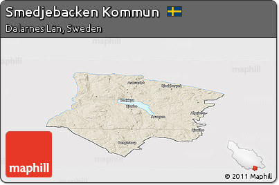 Shaded Relief Panoramic Map of Smedjebacken Kommun, single color outside