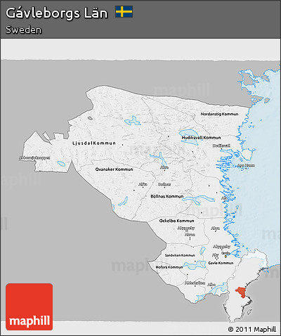 Gray 3D Map of Gávleborgs Län, single color outside