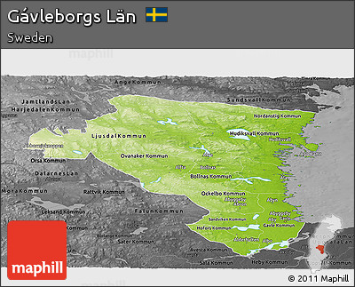 Physical Panoramic Map of Gávleborgs Län, darken, desaturated