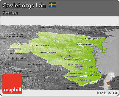 Physical Panoramic Map of Gávleborgs Län, darken, desaturated