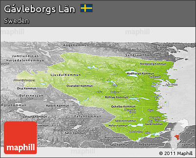 Physical Panoramic Map of Gávleborgs Län, desaturated