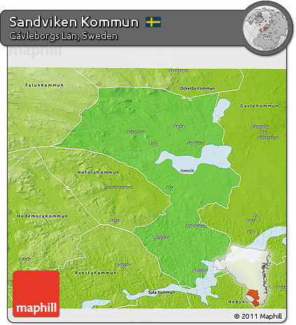 Political 3D Map of Sandviken Kommun, physical outside
