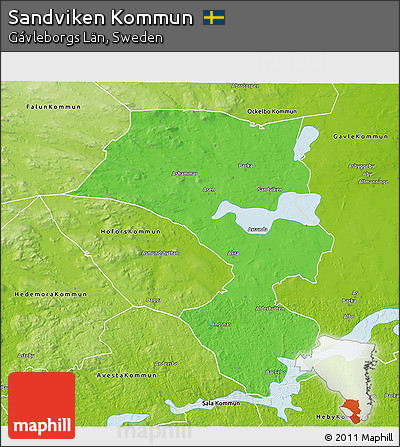 Political 3D Map of Sandviken Kommun, physical outside