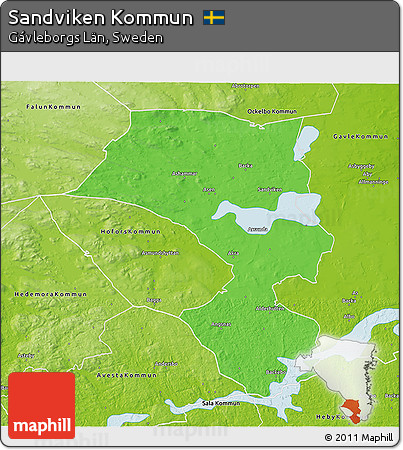 Political 3D Map of Sandviken Kommun, physical outside