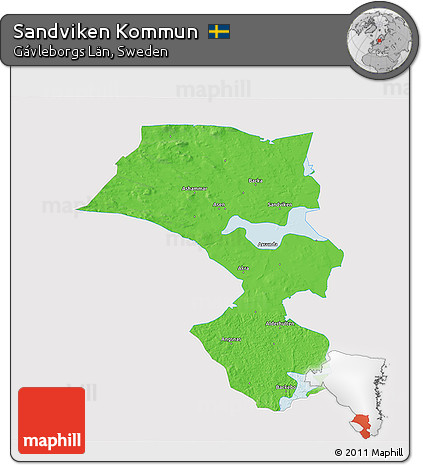 Political 3D Map of Sandviken Kommun, single color outside