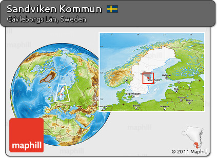 Physical Location Map of Sandviken Kommun, highlighted country, highlighted parent region, within the entire country
