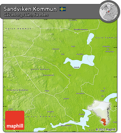 Physical Map of Sandviken Kommun