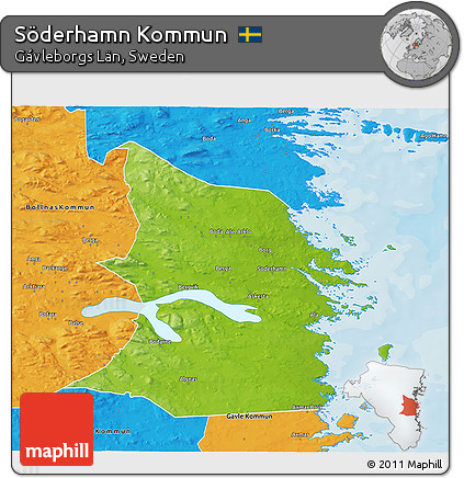 Physical 3D Map of Söderhamn Kommun, political outside