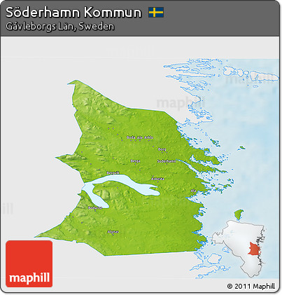 Physical 3D Map of Söderhamn Kommun, single color outside