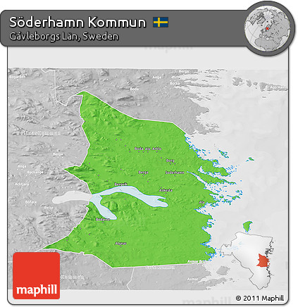 Political 3D Map of Söderhamn Kommun, lighten, desaturated
