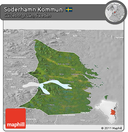 Satellite 3D Map of Söderhamn Kommun, lighten, desaturated