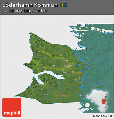 Satellite 3D Map of Söderhamn Kommun, single color outside