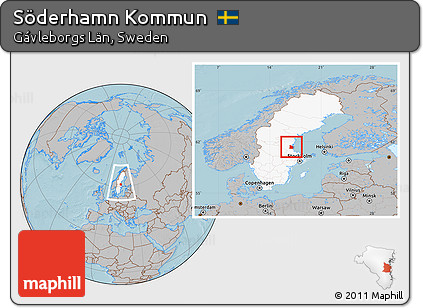Gray Location Map of Söderhamn Kommun, highlighted country, within the entire country, hill shading