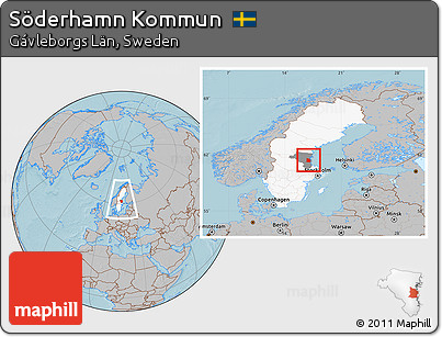 Gray Location Map of Söderhamn Kommun, highlighted country, highlighted parent region, within the entire country, hill shading