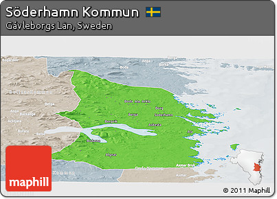 Political Panoramic Map of Söderhamn Kommun, lighten, semi-desaturated