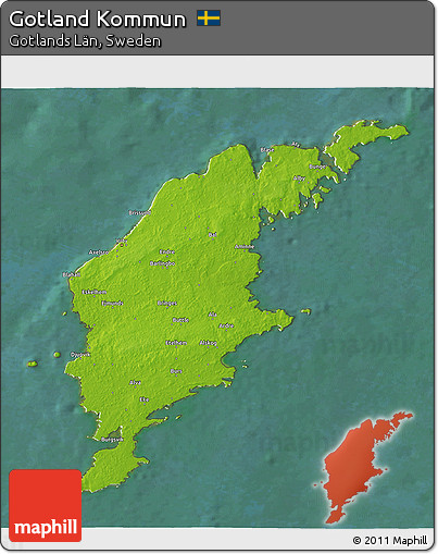 Physical 3D Map of Gotland Kommun, satellite outside