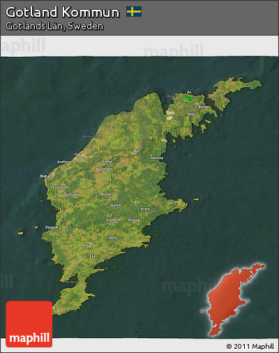 Satellite 3D Map of Gotland Kommun, darken